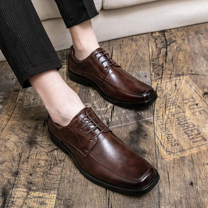 2024 New Sexy Square-Toe Men's Leather Shoes Fashion Business Oxfords Men Formal Dress Shoes Classic Shoes Black Wedding Shoes