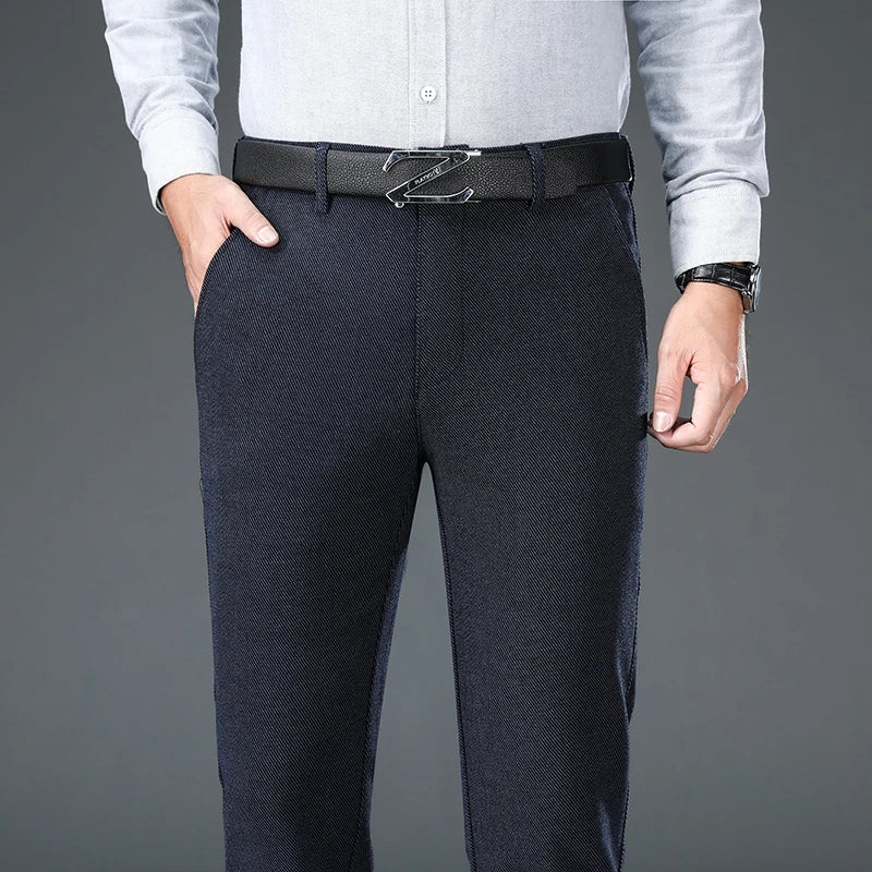 Men's Suit Pants Business Fashion Black Blue Elastic Regular Fit Formal Trousers