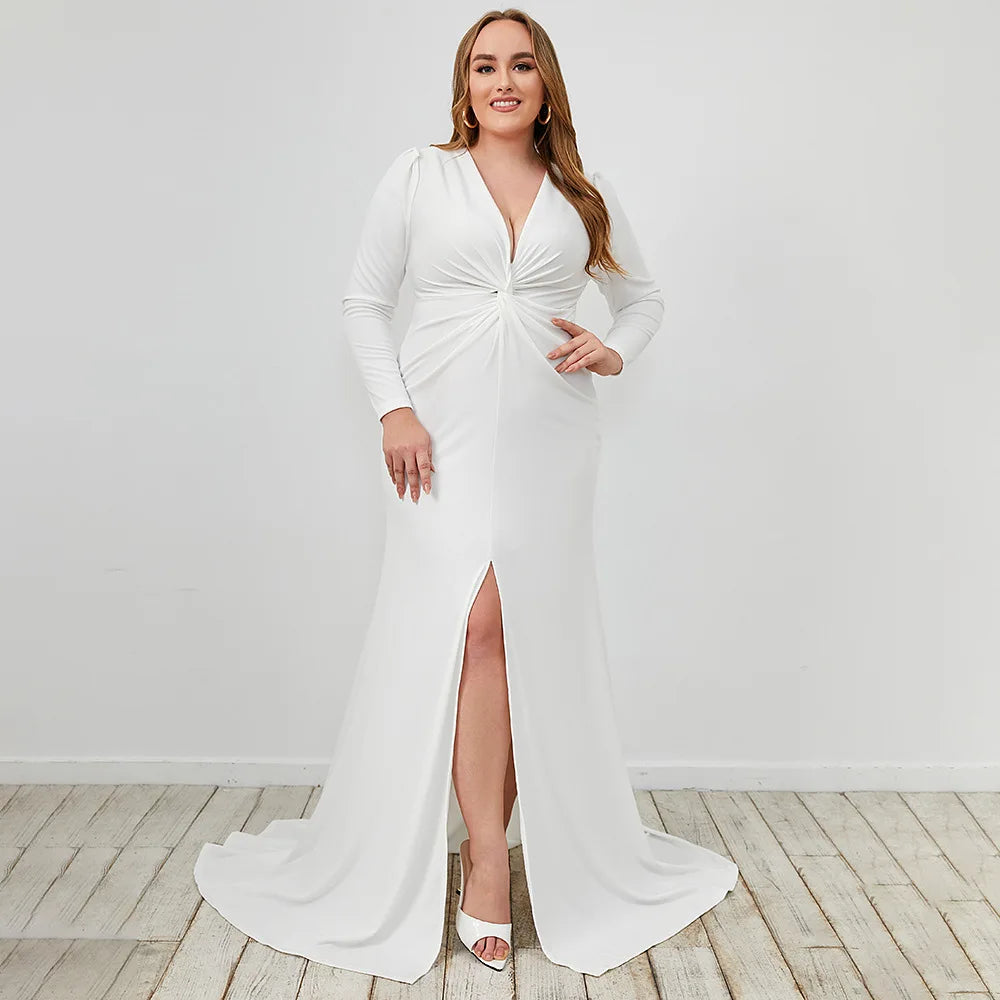Roken Evan 2022 Plus size Women's Evening Dress Elegant and sexy white slim dress with big swing Party Dress wedding bridesmaid