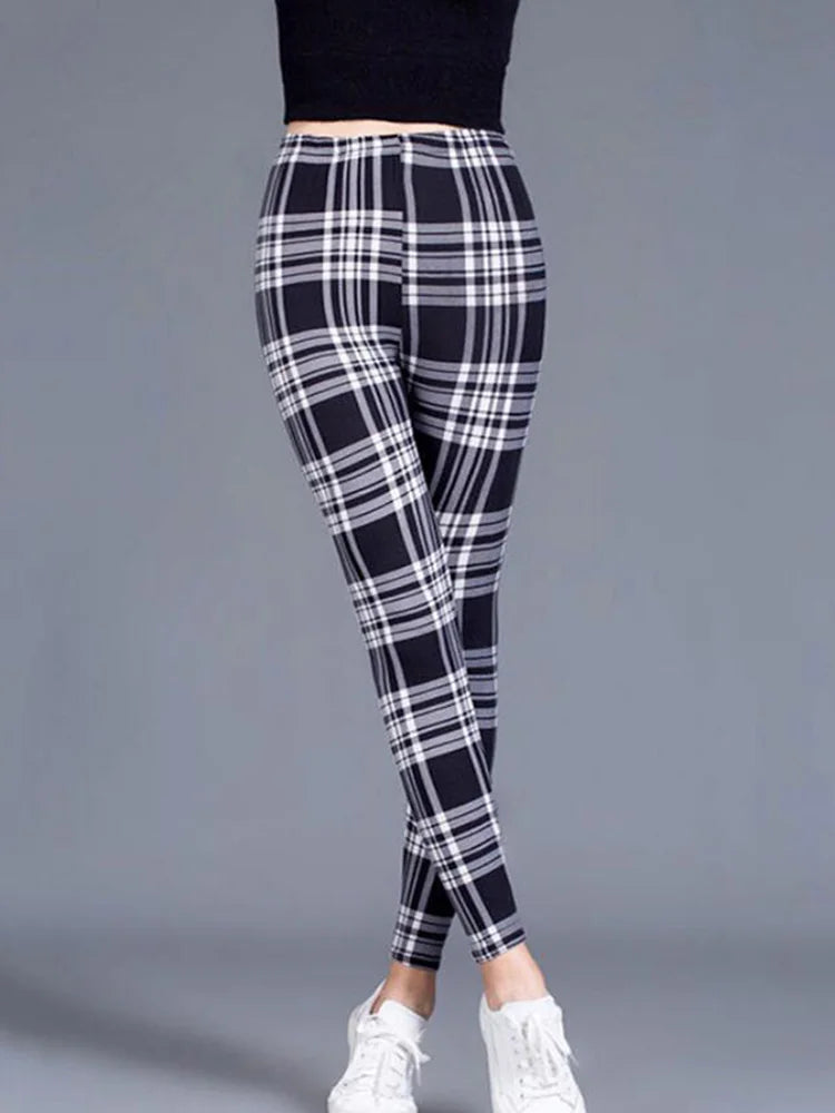 Female Fitness Leggings Women Print Plaid Leggings Lady Slim Pencil Pants