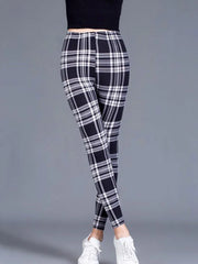 Female Fitness Leggings Women Print Plaid Leggings Lady Slim Pencil Pants