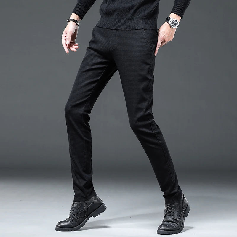 Autumn Winter Business Suit Pants Men's Elastic Waist Casual Trousers
