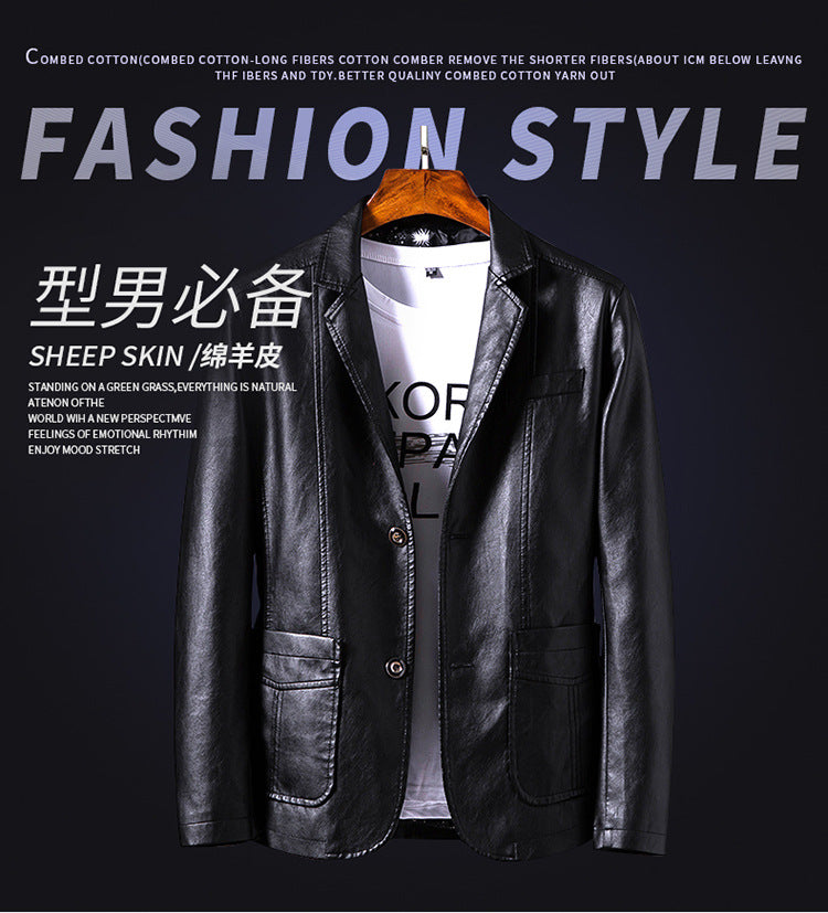 Leather Jacket Men's Slim Suit Leather Jacket Men's Spring And Autumn Biker