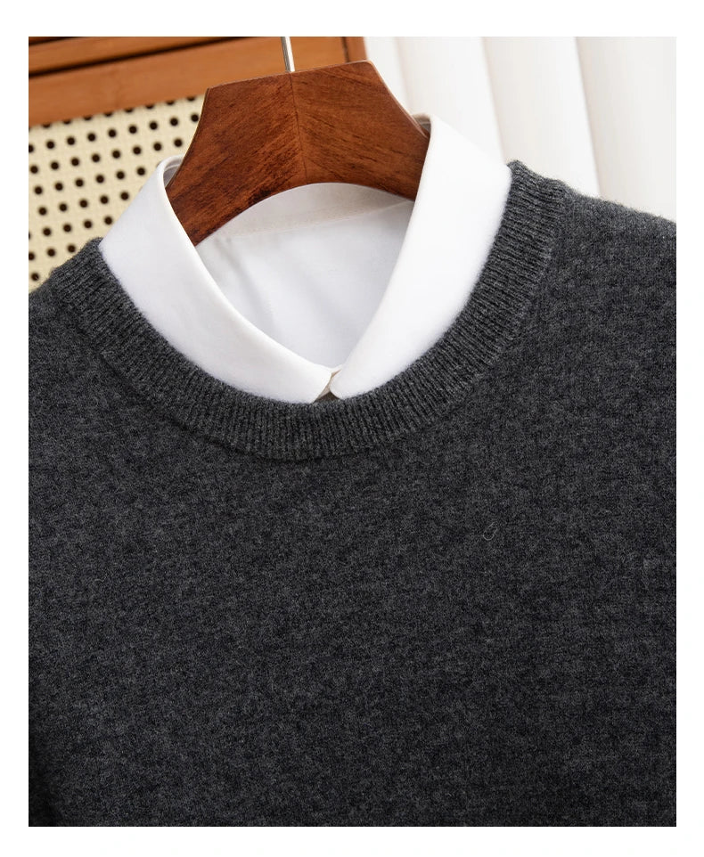 Pure Wool Sweater Men's Autumn Winter O-Neck Pullovers Business Casual