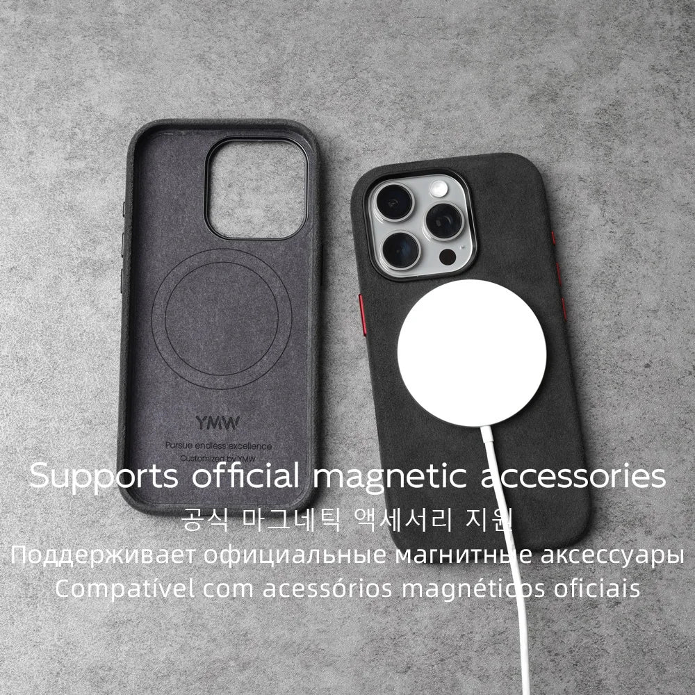 Case for iPhone 17 16 Pro Max Compatible Magsafe Business Supercar Interior Same Suede Leather Phone Cover