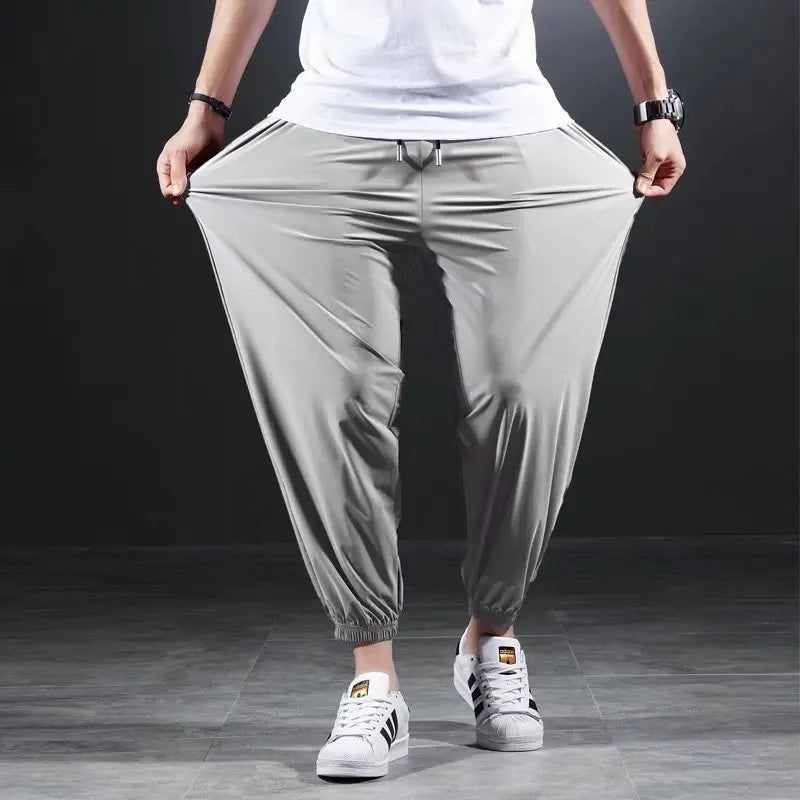 Quick-drying Ice Silk Casual Pants Men's Ultra-thin Elastic Nine-point Pants