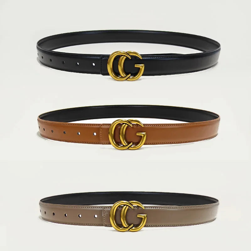 High Quality Luxury Designer Women's Fashion Genuine Leather Belts Female CG Letter Buckle  Dress Jeans Belts For Woman Elegant