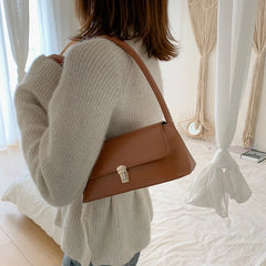 Women's Shoulder Bag Simple Solid Colour Handbag Vintage Underarm Bag