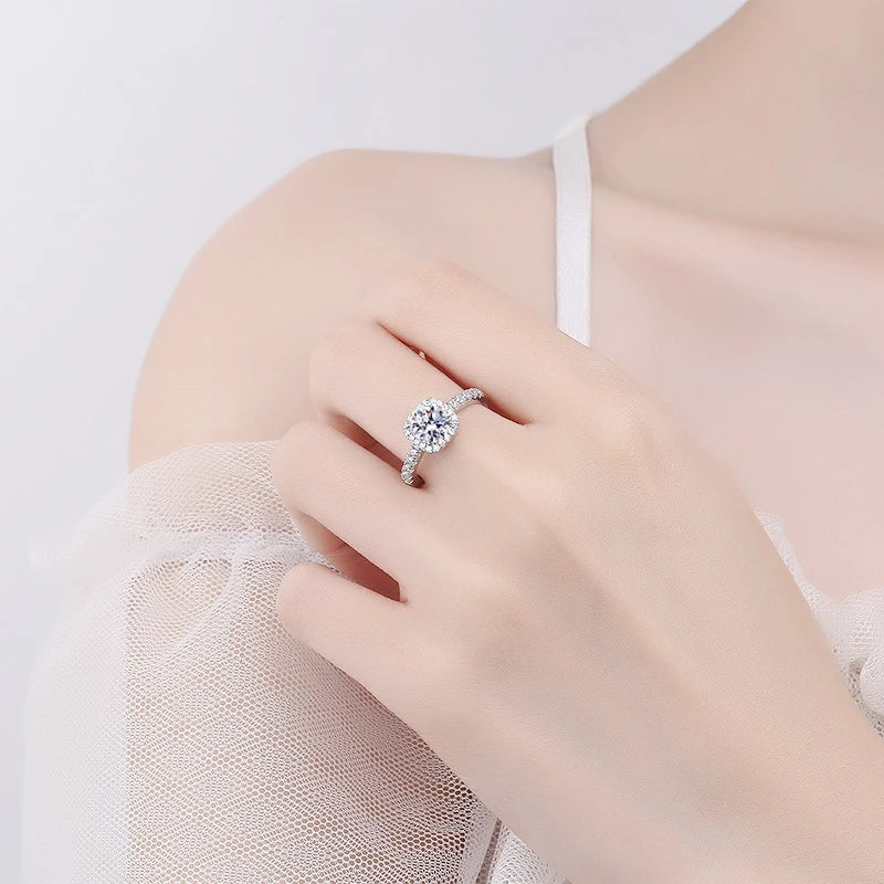 NEW 100% Real Moissanite Ring D VVS1 Pass Diamond Test Pen Adjustable Size S925 Sliver GRA Certificate Wedding Rings for Women
