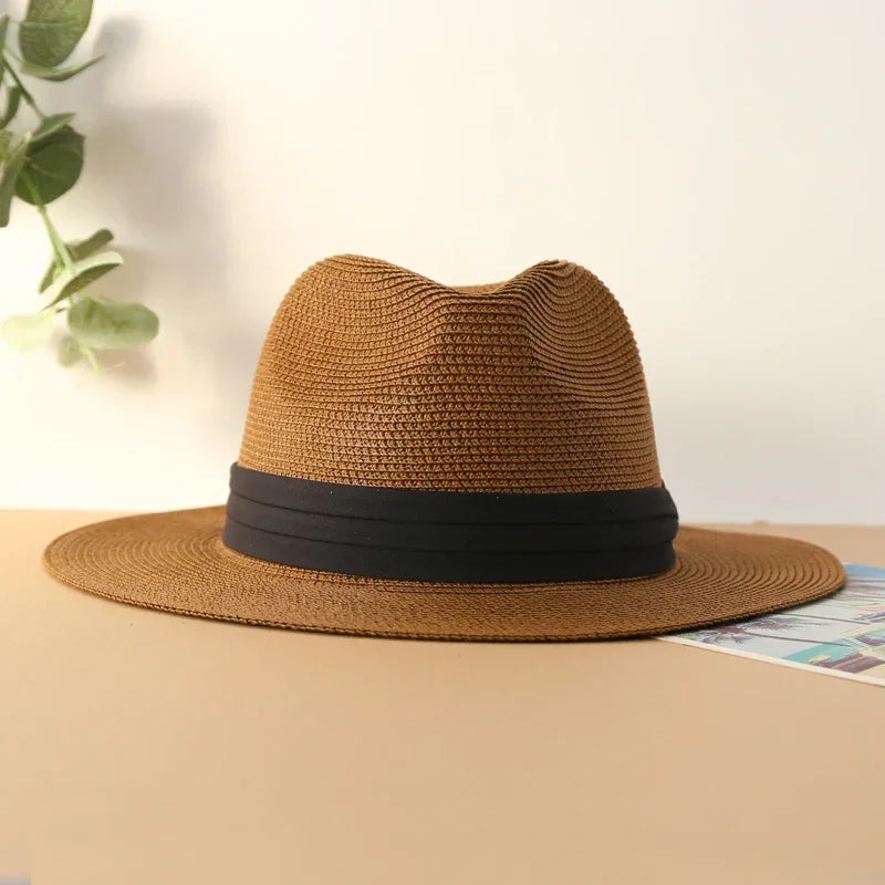 Big Size XL 63cm Travel Panama Jazz Straw Hat Summer Sun Hats for Women Men Wedding  Wide Brim Fedora Straw Beach Hat UV UPF 50+