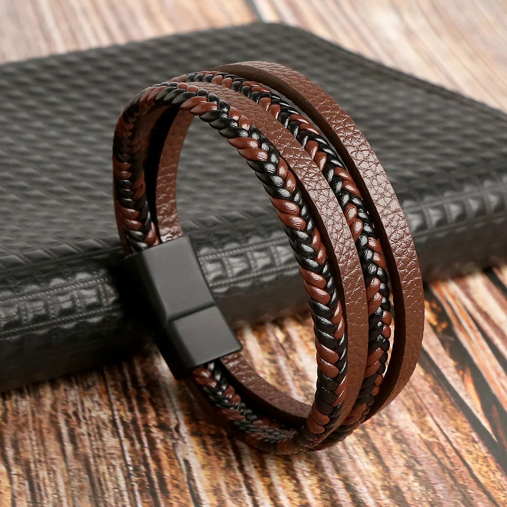 Hot Fashion Beads Leather Bracelet Men Classic Tiger Eye Beaded Multi Layer Leather Bracelet For Men Jewelry 2023 Gift