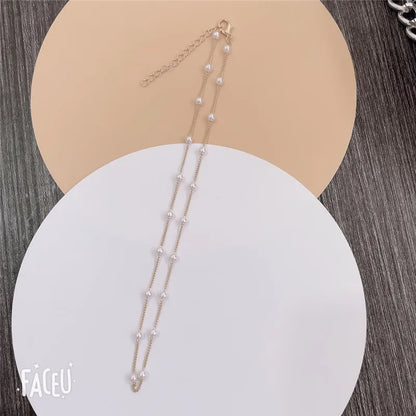 Beads Neck Chain Kpop Pearl Choker Necklace Gold Color Goth Choker