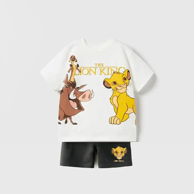 Simba Pattern Boys Clothes Tracksuits 2025 Summer Clothing Cartoon T-shirt Casual Outfits Children Short Sleeve Tees + Shorts