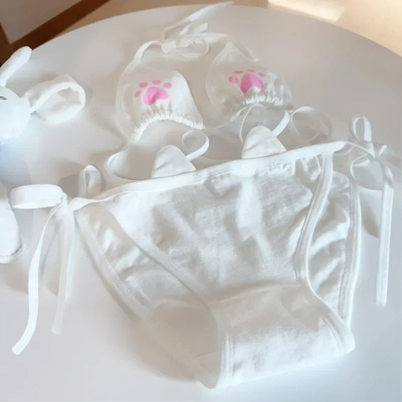 Lace Up Lolita Women's Underwear Set Cotton Breathable Kawaii Cat Claw