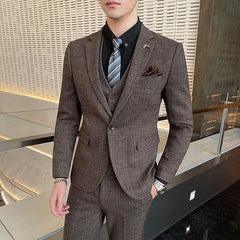 Business slim-fit fashion plaid suit three-piece dress  Four Seasons Blaze