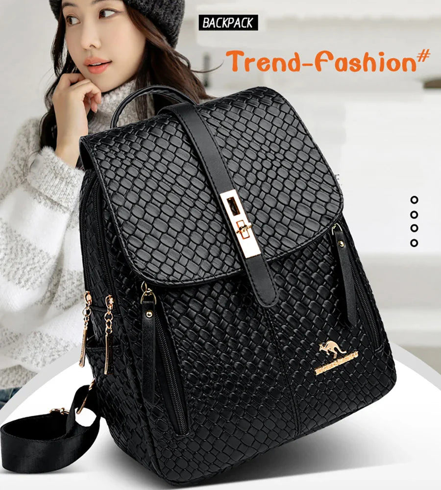 Luxury Women Leather Backpacks for Girls Sac A Dos Casual Daypack Black Vintage Backpack School Bags for Girls Mochila Rucksack