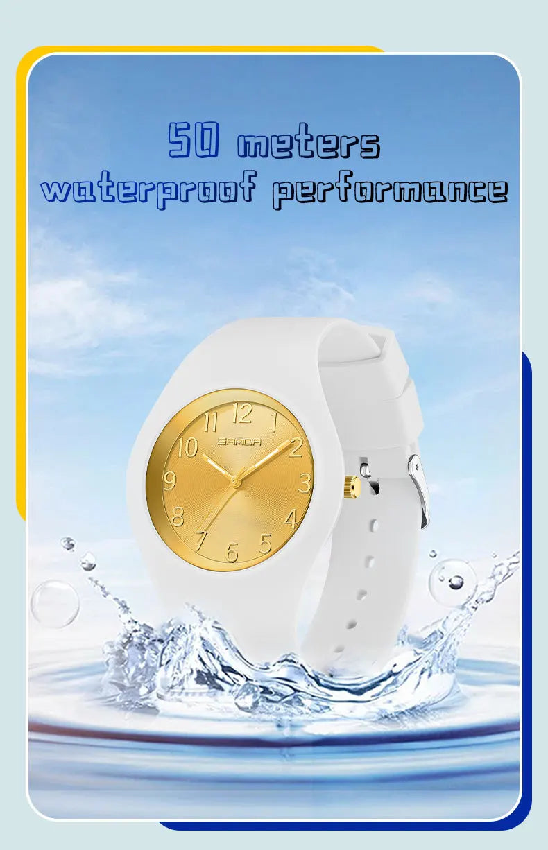 SANDA 6186 Simple Luxury Student Quartz Watch Clock Gift Outdoor Light Silicone Strap Wristwatch for Boy and Girl