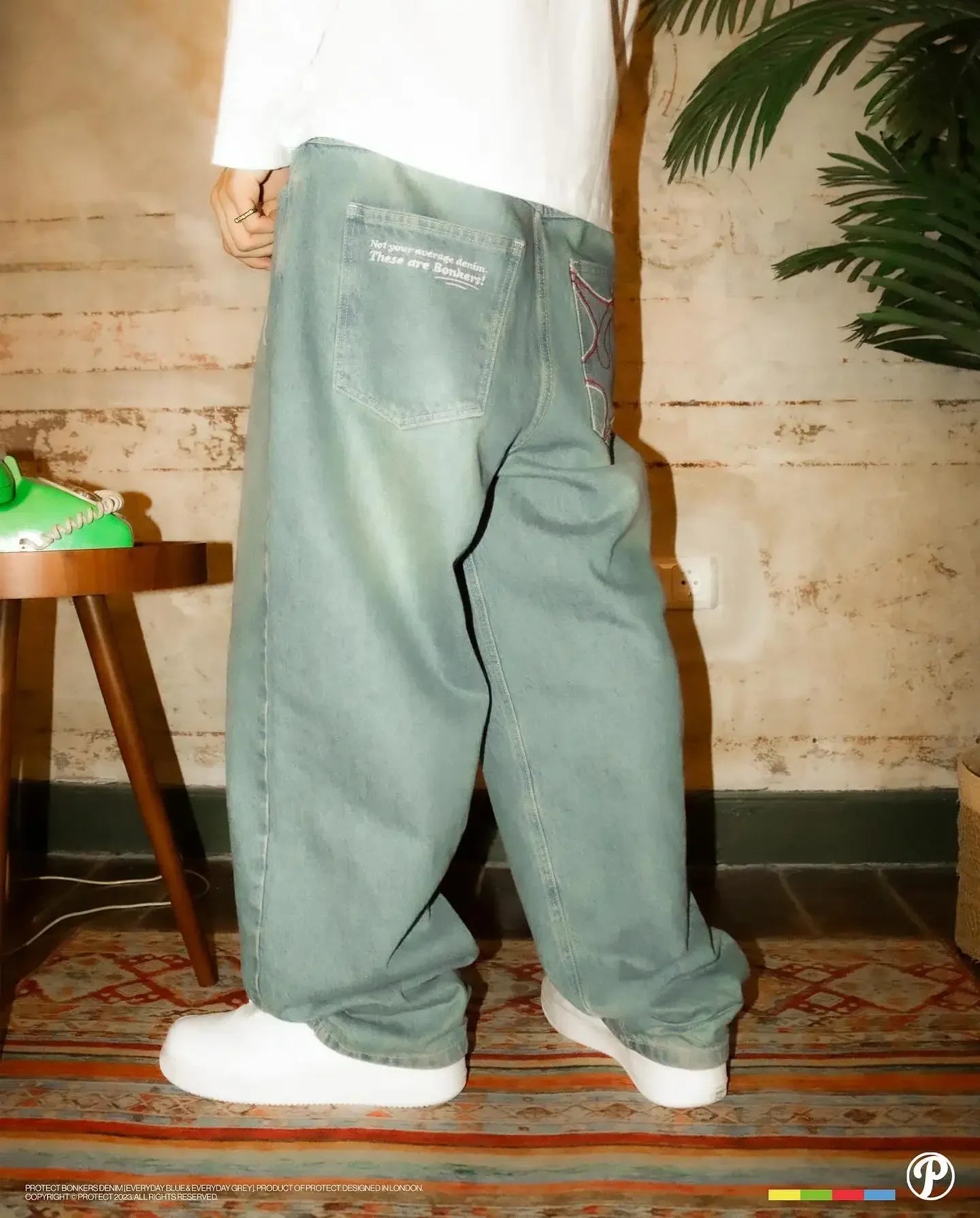 Y2K Streetwear PROTECT Jeans Mens Pants Harajuku Hip Hop Letter Embroidery