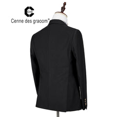 Black Suits For Men Wedding Groom Single Breasted Jacket Checked Vest Pants