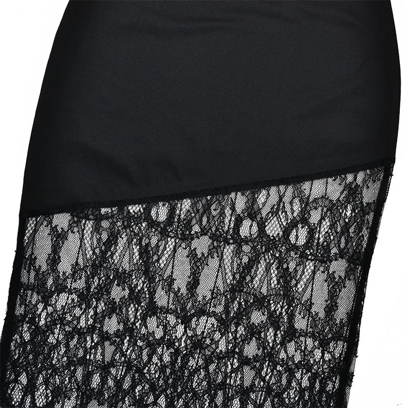 Mozision Lace Backless Sexy Mini Dress Women Gown Elegant See Through Turtleneck Sleeveless Bodycon Club Party Dresses Female