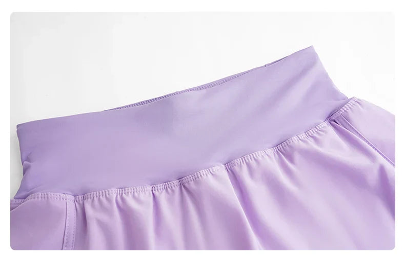 DRUR Yoga Shorts Women Summer Fake Two Piece High Waist Loose Gym Shorts With Pocket Ladies Lightweight Fitness Running Clothes