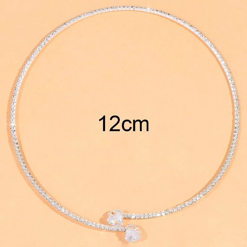 Fashion Rhinestone Heart Collar Choker Necklace For Women Simple Open Collar