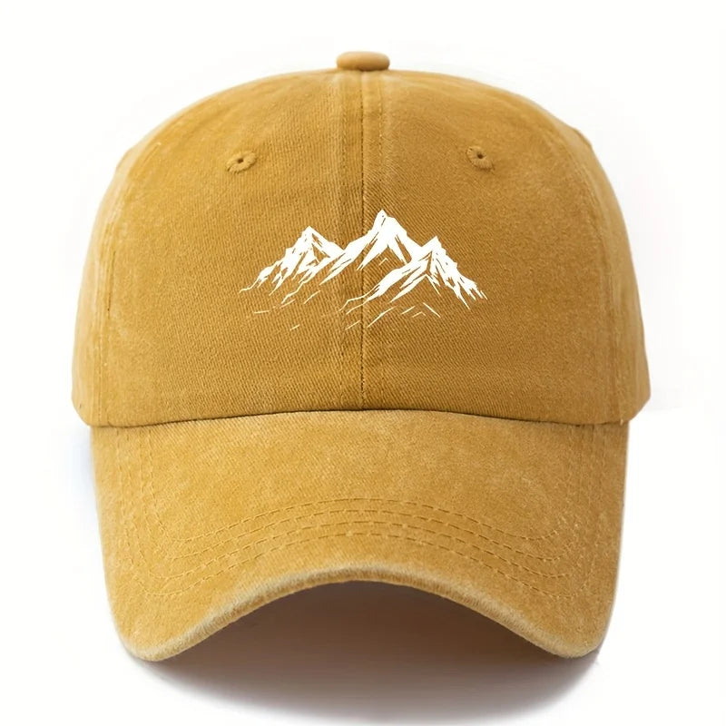 Men's printed mountain baseball cap classic style outdoor adventure sun protection lightweight duckbill cap, truck driver cap.