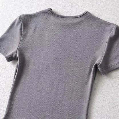 Casual Summer Woman Skinny Fit T-shirt Tight Short-Sleeve O-neck Tee Basic Solid Crop Tops T Shirt