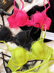 Summer Color Lace Underwear Set Thin Cup Breathable Bras Women Hollow