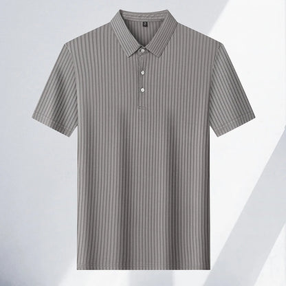 2025 New Men's Casual Fashion Striped Short Sleeved Collar Polo Shirt Breathable and Comfortable Summer Versatile T-shirt