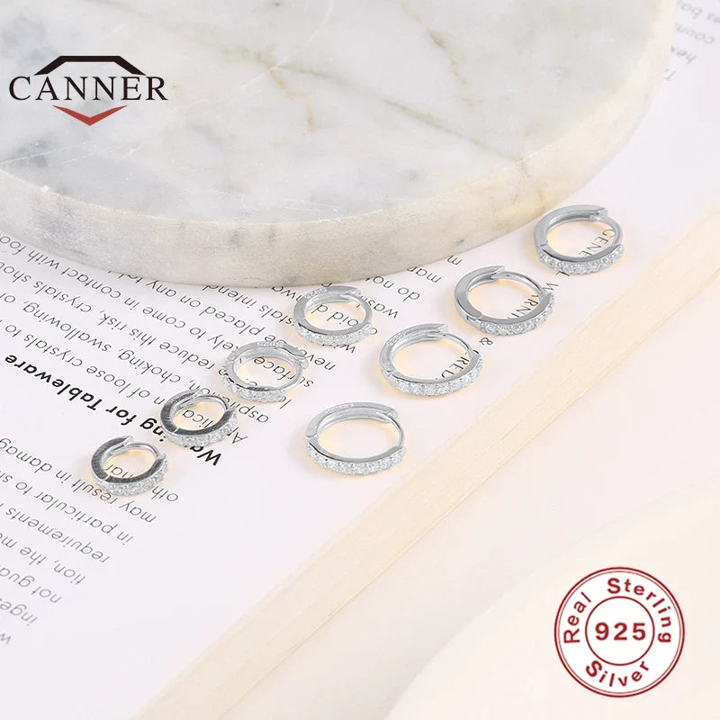 CANNER 6/7/8/9mm Real 925 Sterling Silver Zircon Hoop Earrings for Women Huggie Earring Piercing Earings Jewelry Pendientes