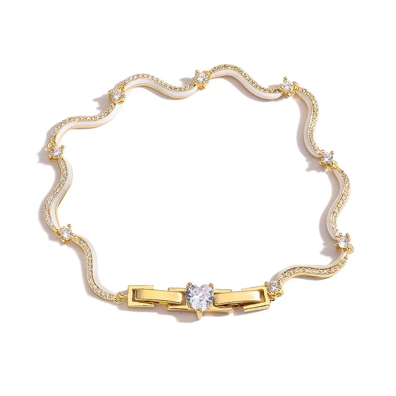 HECHENG,Fashion Enamel Chains Necklace Bracelet Jewelry Sets Brass Chain Wave Multicolor Women Wholesale Wedding Gifts