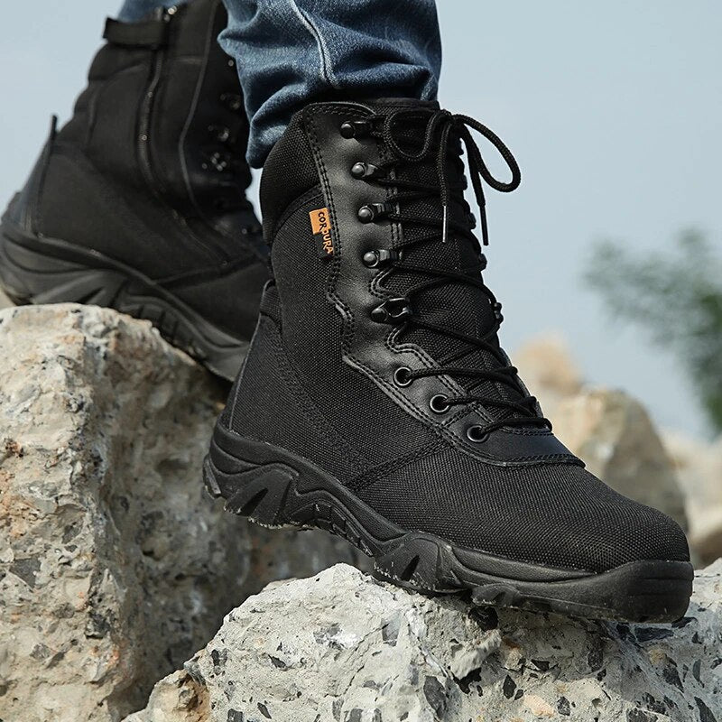 Men's Military Tactical Boots High Top Canvas Round Toe Zipper Lace Up Combat Army Boot