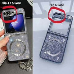 With Lanyard Flip6 Case For Samsung Galaxy Z Flip 6 5 4 3 flip5 Flip4 5G Diamond Luxury Cases for Flip5 Shiny Shockproof Cover