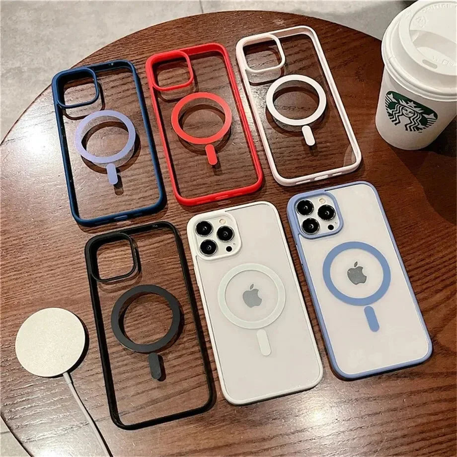 Transparent Case For iPhone 15 14 13 12 11 Pro X XS XR Max 7 8 Plus Mini Magnetic Wireless Charge Phone Cover