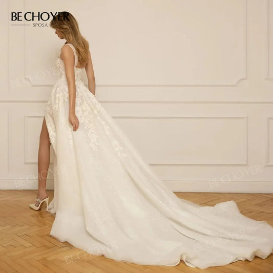 White Bridesmaid Dresses: Wedding Dress Appliques Bride Gown Split Beach Party