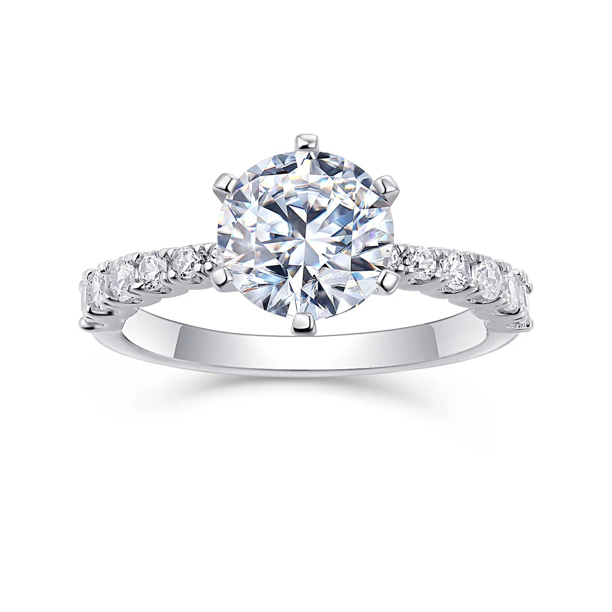 JIUZUAN 2ct Moissanite Ring, 925 Silver Plated 18k, Round Cut, Eternity Band, Wedding Ring for Women, Sparkle Engagement Jewelry