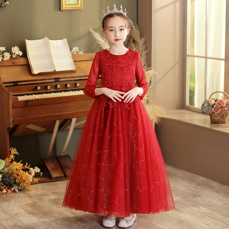 Princess Dress Girls' Pengpeng Yarn Spring/Summer New Long Sleeve Fashionable Children's Performance