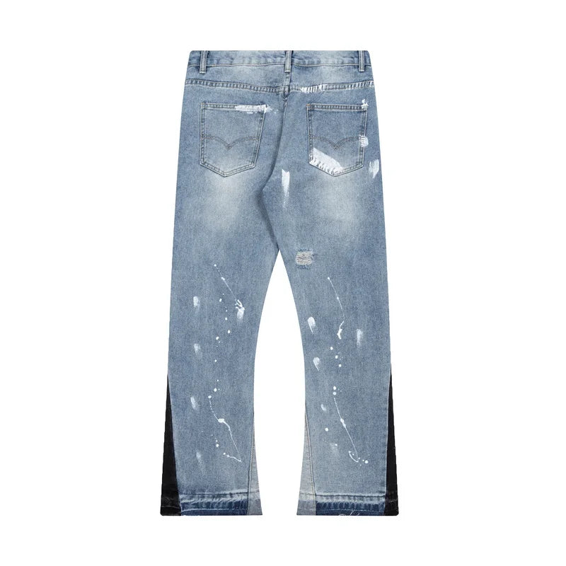 Contra Color Graffiti Painted Pantalones Hombre Baggy Jeans for Men Frayed