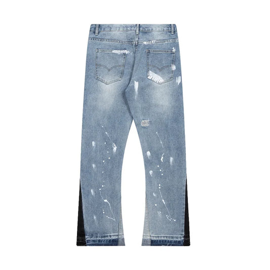 Contra Color Graffiti Painted Pantalones Hombre Baggy Jeans for Men Frayed