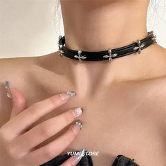 Vintage Luxury Cross Necklace For Women Fashion Punk PU Leather Choker