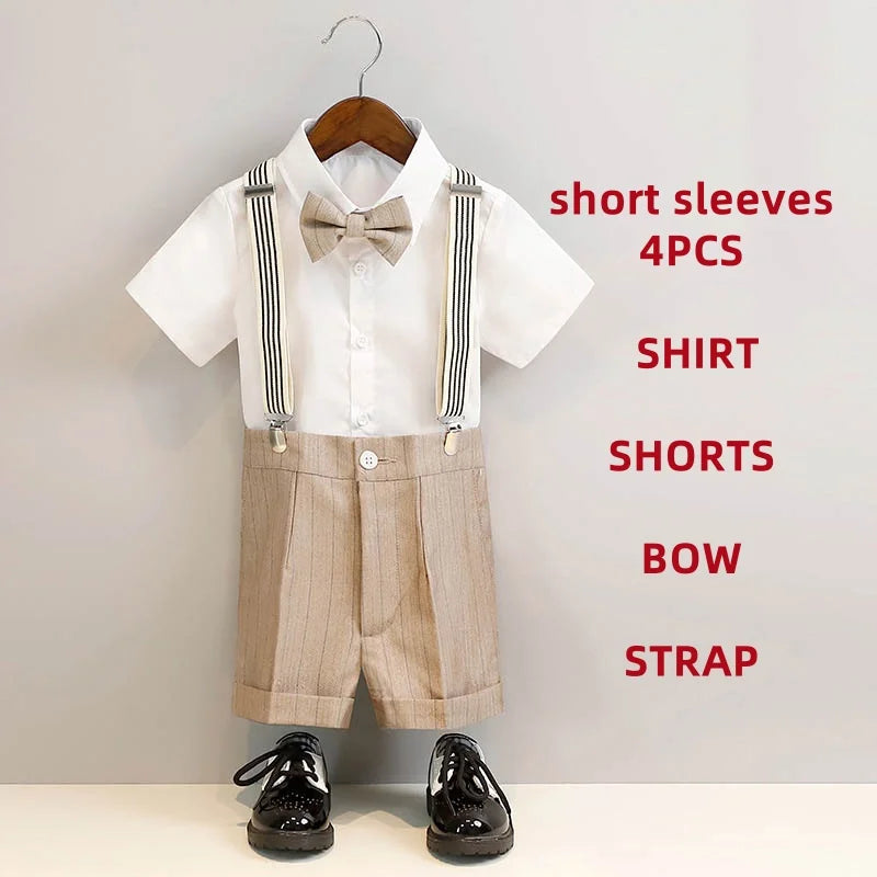 Children's Boys Khaki Striped Suit Set Formal Luxurious Kids Boys Wedding Suit Elegant Kids Boy Suit 1-10Y Boys Suits Outfit Set