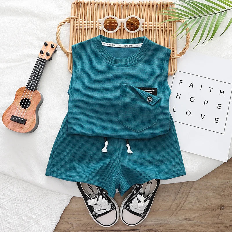 New Summer Baby Boys Solid Vest Shorts 2Pcs/Sets Clothes Children Infant Outfits Toddler Casual Sports Costume Kids Tracksuits
