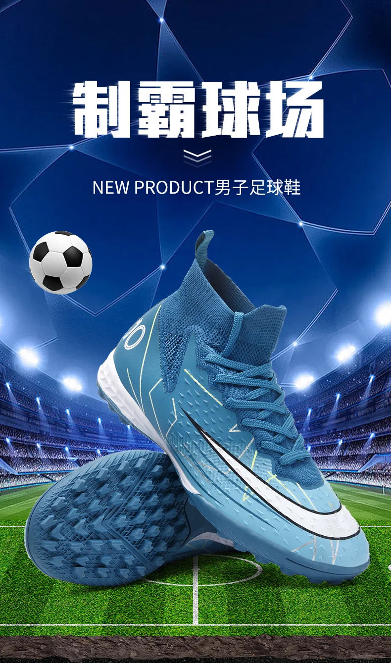 Mens Soccer Cleats High Ankle Football Shoes Long Spikes Outdoor Soccer