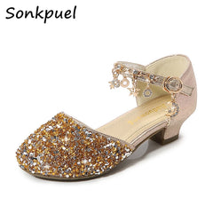 Girls Glitter Sandals Children High Heels Shoes Kids Performance Crystal Sandals