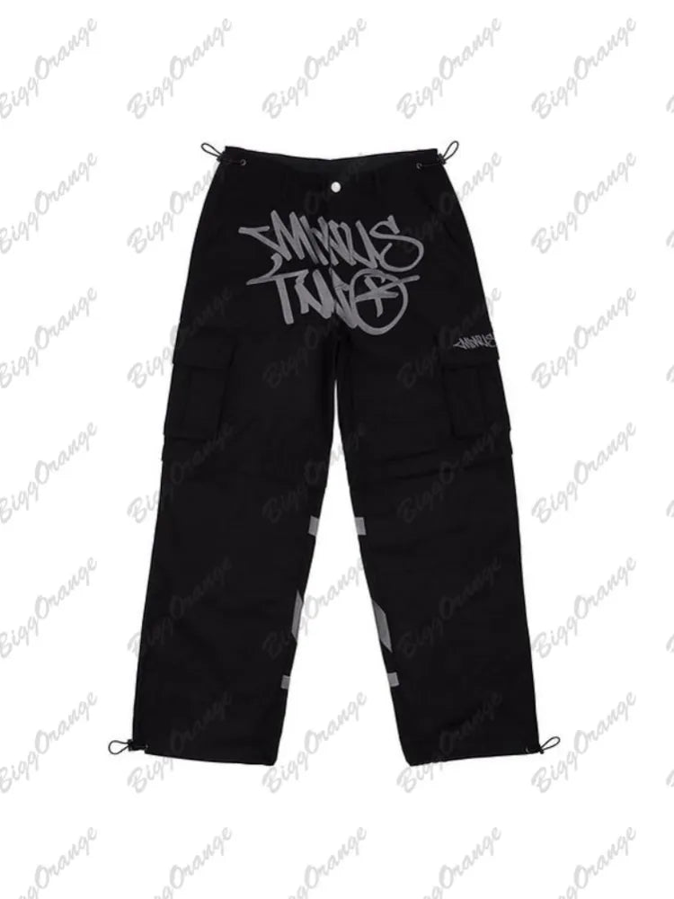 Y2K Pants Men Hip Hop Minus Two Cargo Y2k Black Overalls Harajuku