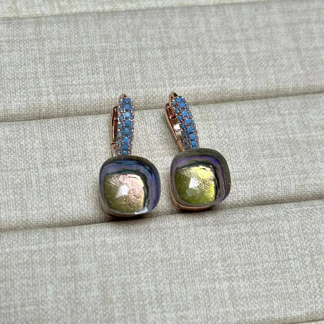 10.6mm Nudo Earrings Inlay Turquoise Zircon For Women Blue Topaz Drop Candy Square Crystal Earring Fashion Jewelry Gift