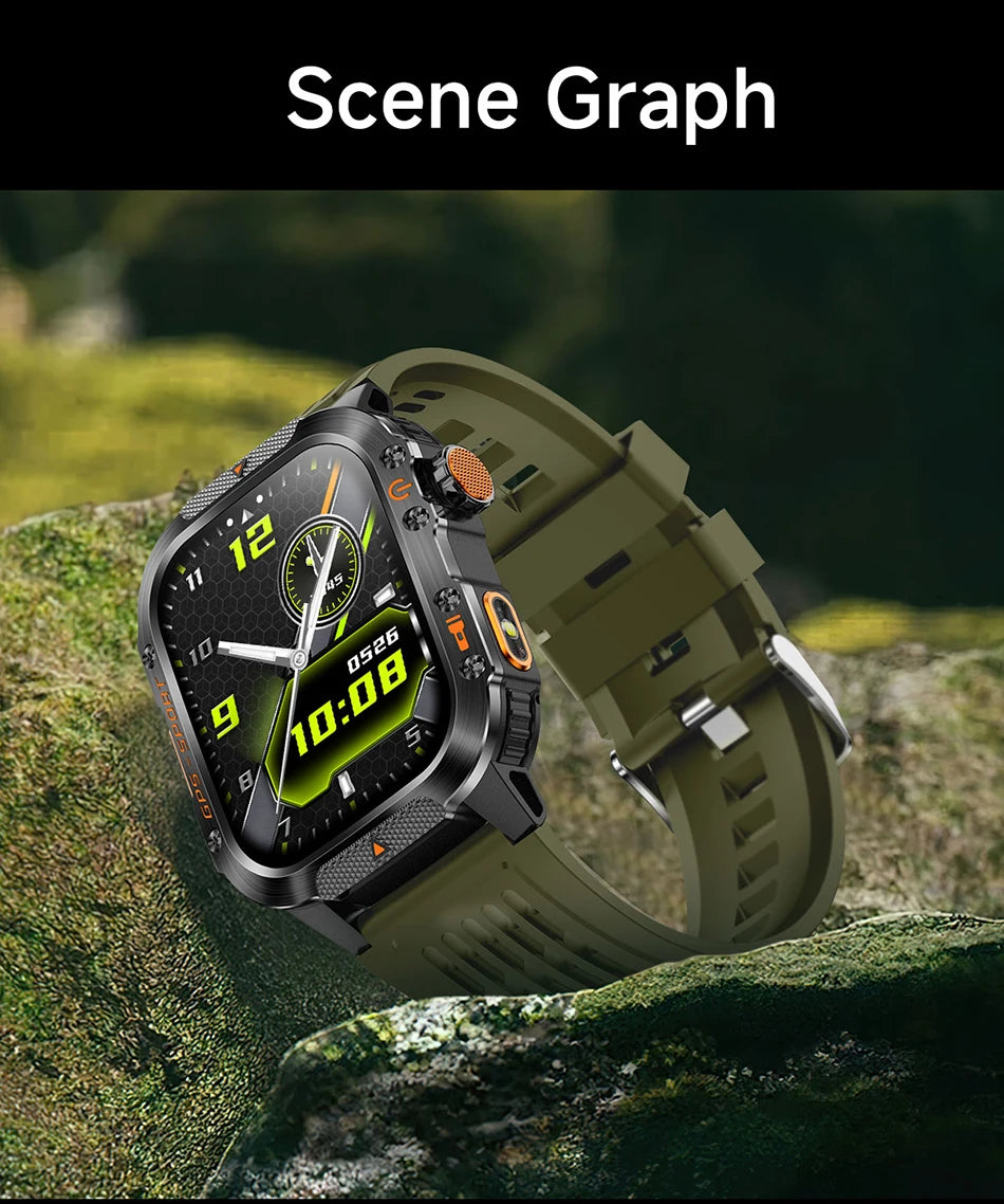 2025 New Military Outdoor Smart Watch Men's GPS Flashlight Bluetooth Call 2.01" AMOLED Screen 3ATM Waterproof Sports Smartwatch