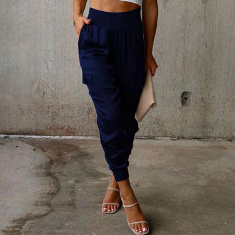 High Waisted Cargo Office Pants Slim Pockets Trousers Casual Women