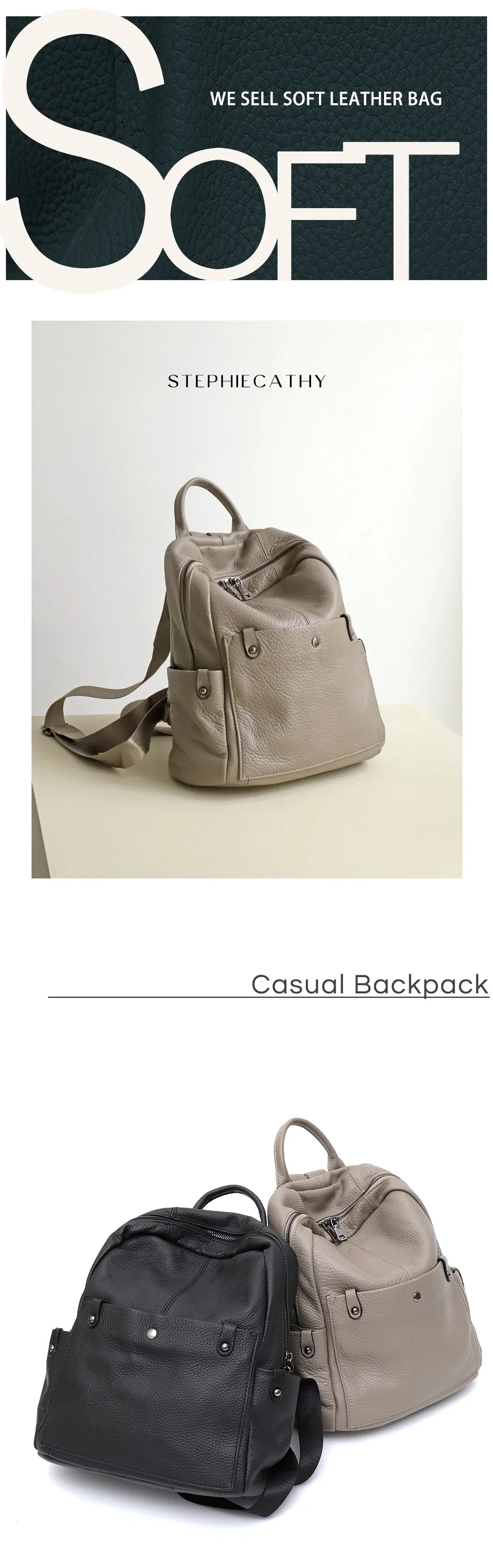 Soft Genuine Cowhide Daily Backpack Women Men Spacious Multi Pockets Fashion Casual Versatile Knapsack Travel Business College